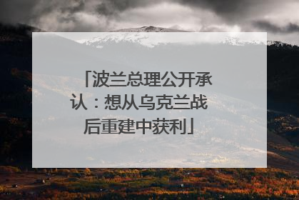 波兰总理公开承认：想从乌克兰战后重建中获利